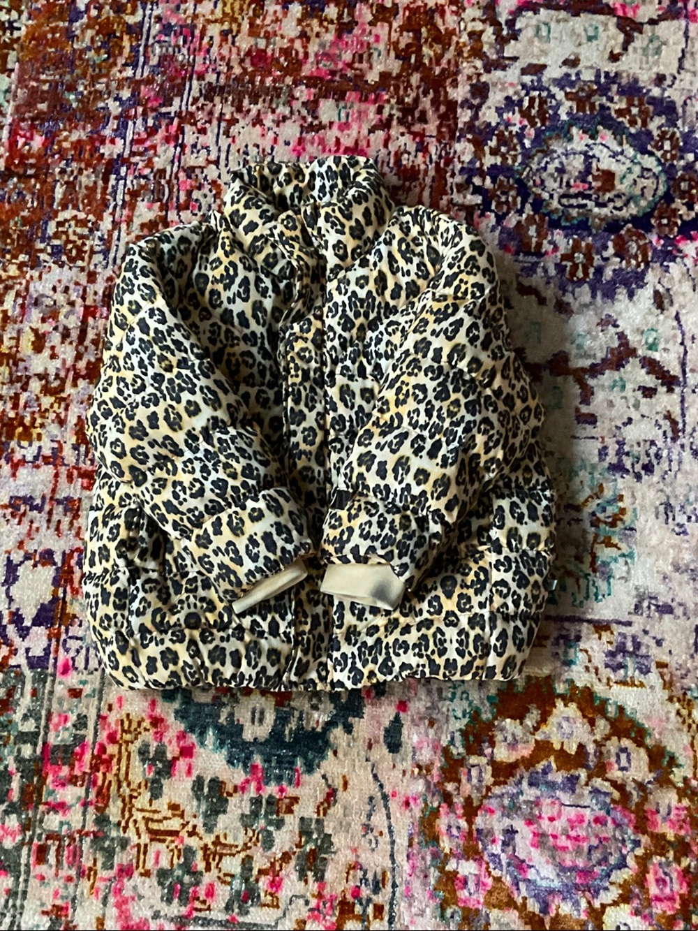 Kids Leopard Print Puffer Jacket - Beige/Black